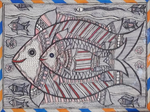 Buy Aqua Symphony: Ambika Devi's Monochromatic Fishes in Madhubani Painting