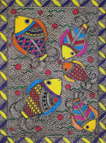 Fishes Madhubani Painting by Ambika Devi