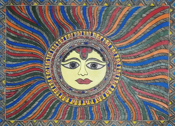 Surya devta: The Sun God Madhubani Painting by Ambika Devi Thumbnail