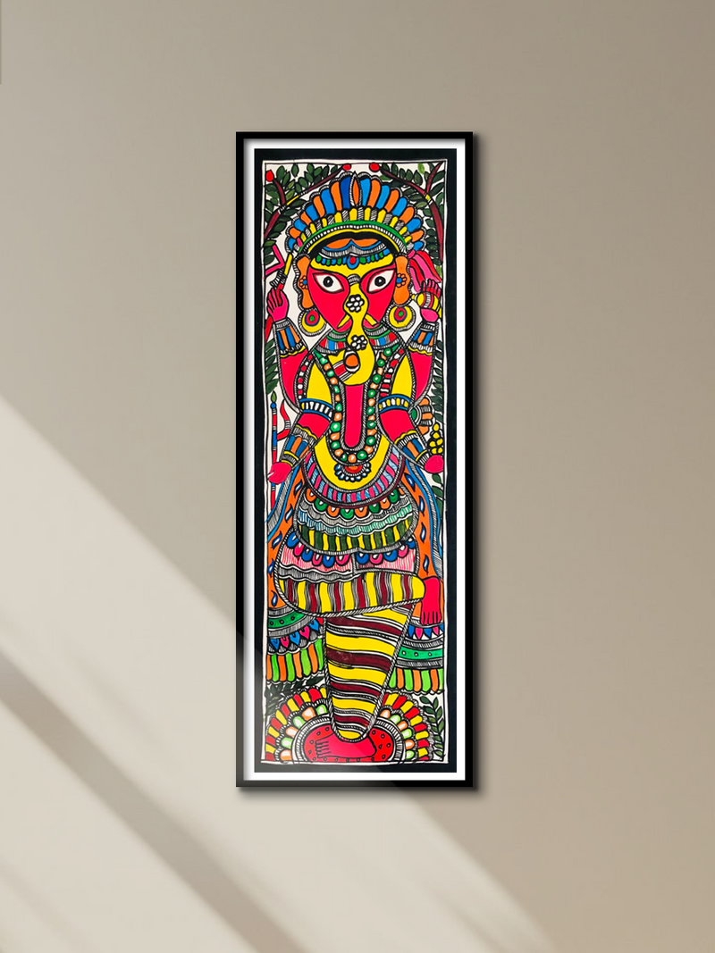 Nature's Jeweled Guardian: Lord Ganesh in a Vibrant Tapestry Madhubani Painting by Ambika Devi