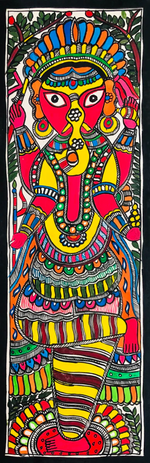 Nature's Jeweled Guardian: Lord Ganesh in a Vibrant Tapestry Madhubani Painting by Ambika Devi