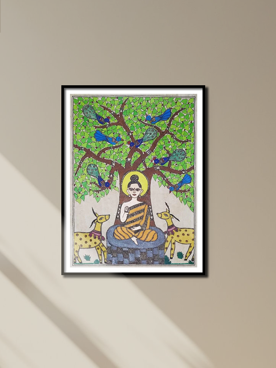 Buddha under Bodhi Tree in Madhubani Painting By Ambika Devi for sale