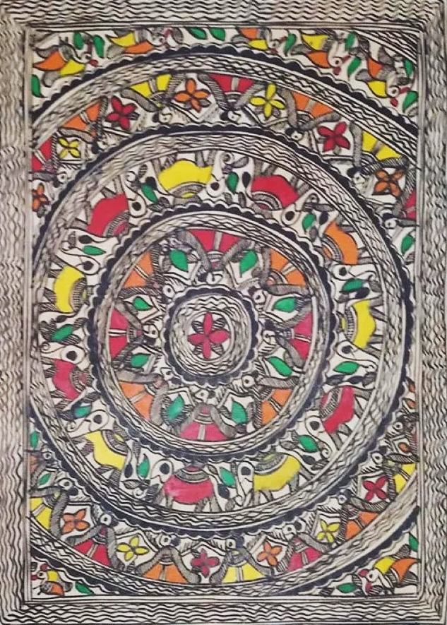 A Kaleidoscope of Culture: Ambika Devi's Godna Madhubani Painting Thumbnail