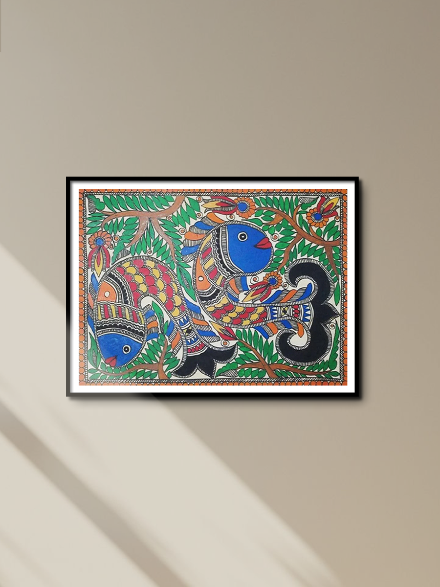 Fishes in Nature Madhubani Painting By Ambika Devi for sale