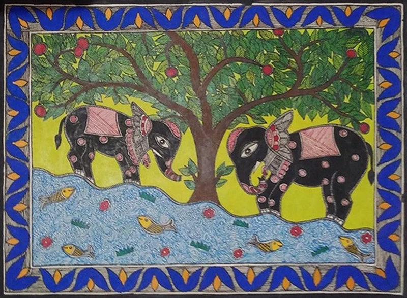 Buy Symbiotic Serenity: Ambika Devi's Madhubani Painting