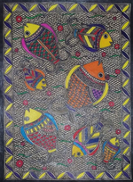 Buy Fishes in Aquatic Symphony: Ambika Devi's Madhubani Masterpiece