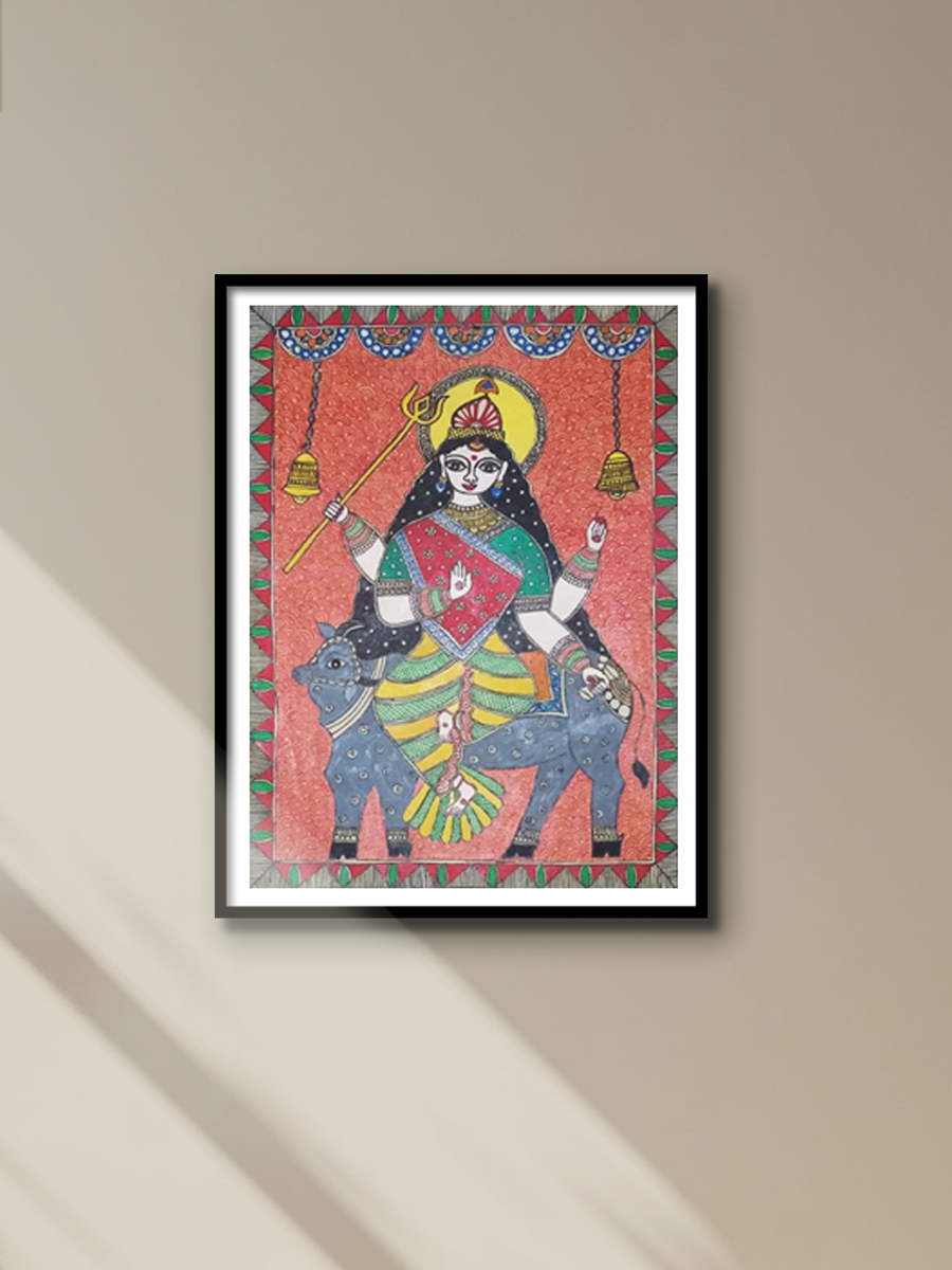Dynamic Durga Madhubani Painting By Ambika Devi for sale