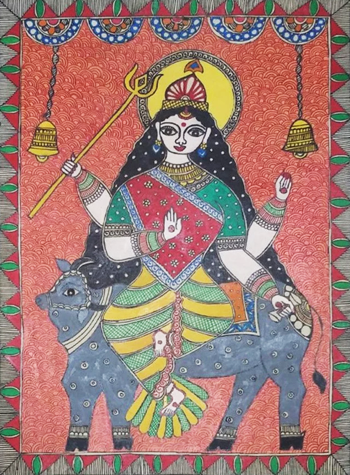 Dynamic Durga Madhubani Painting By Ambika Devi Thumbnail