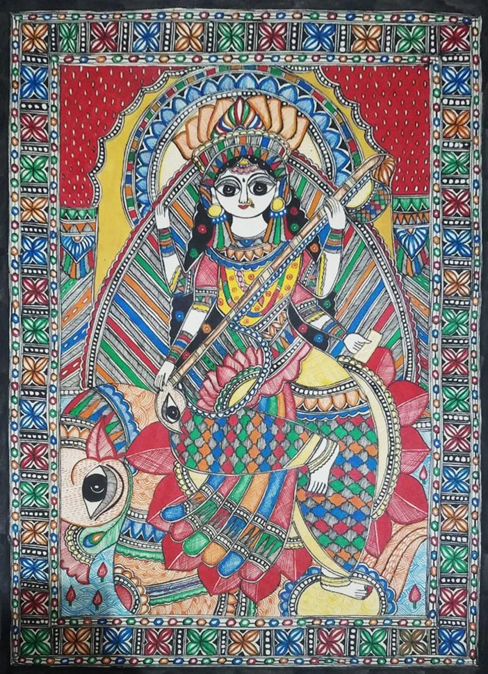 Saraswati Madhubani Painting By Ambika Devi Thumbnail