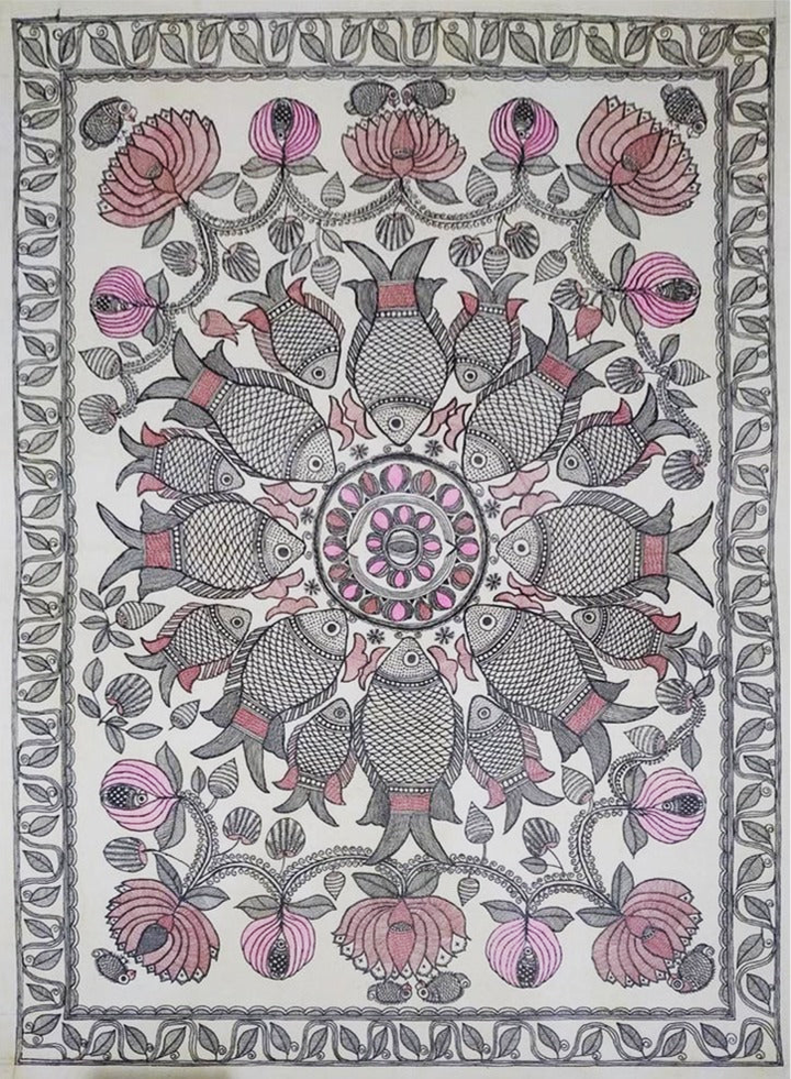 Fishes Madhubani Painting By Ambika Devi Thumbnail
