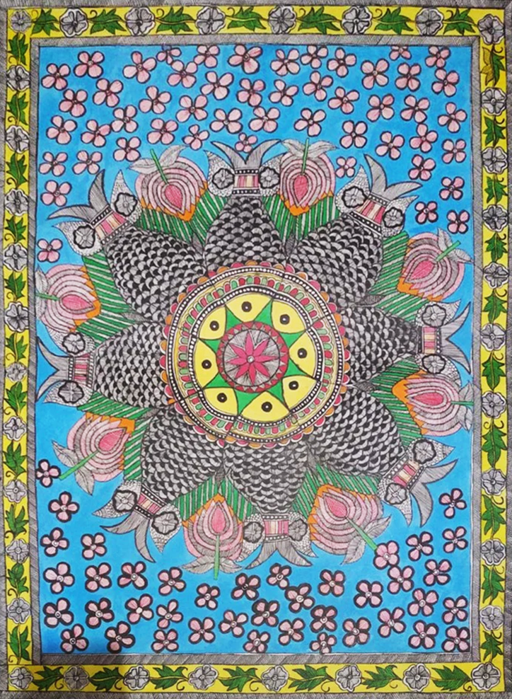 Buy Circle of Fishes Madhubani painting by Ambika Devi