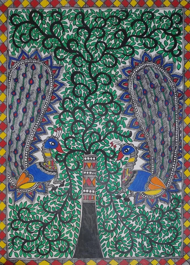 Tree of Life Madhubani painting by Ambika Devi Thumbnail