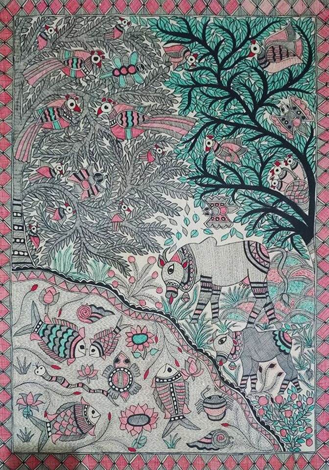 Shop Harmonious Nature Madhubani painting by Ambika Devi