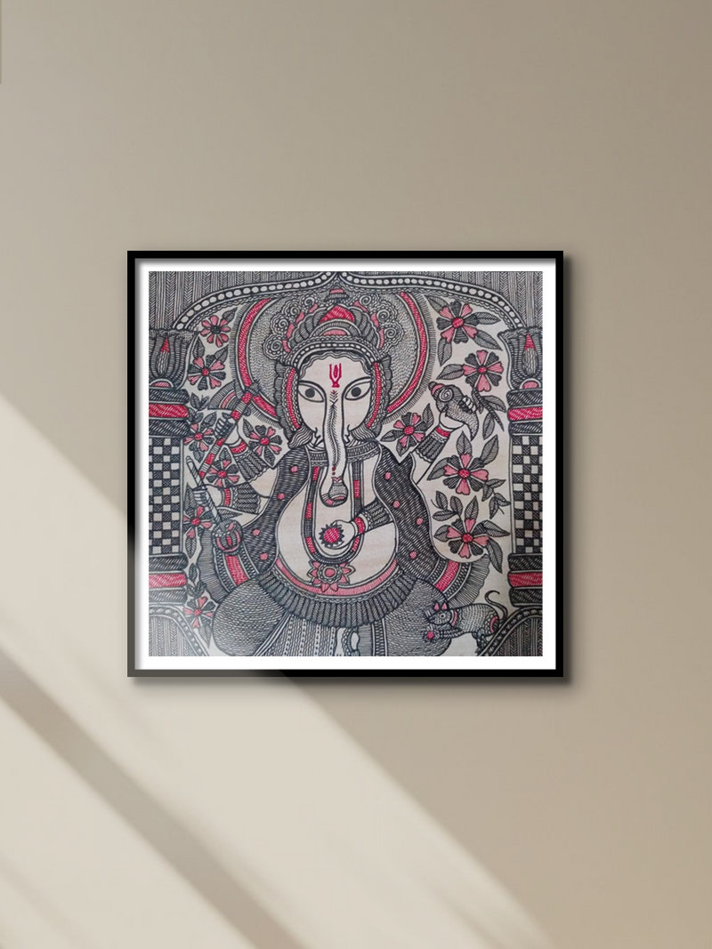 Blossoming Ganesha Madhubani Painting By Ambika Devi for sale