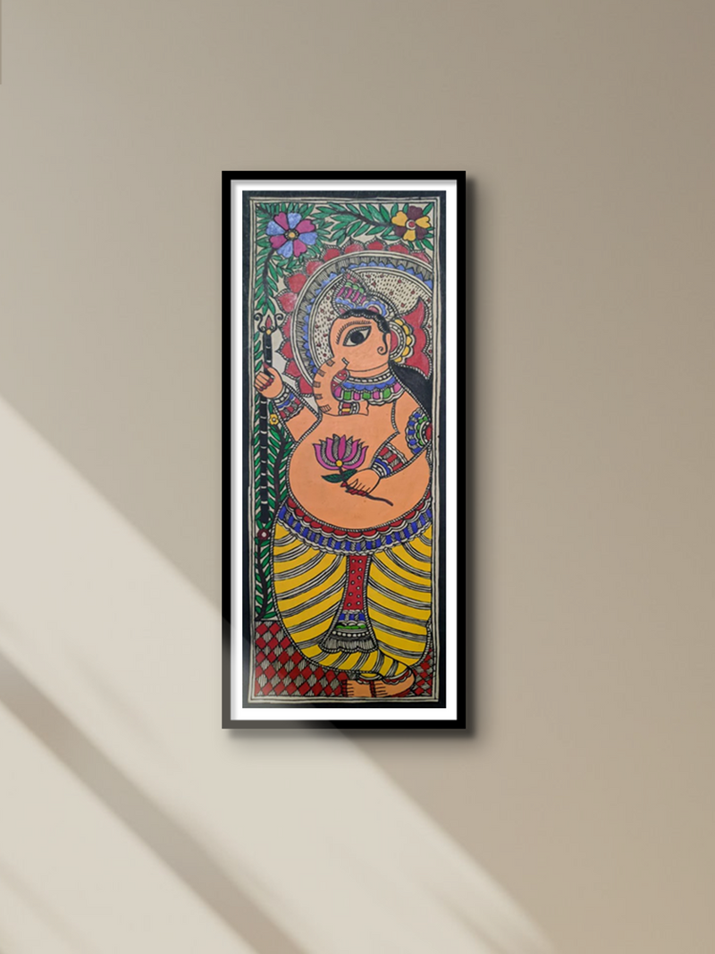 Ganesha amidst Greens Madhubani Painting By Ambika Devi for sale