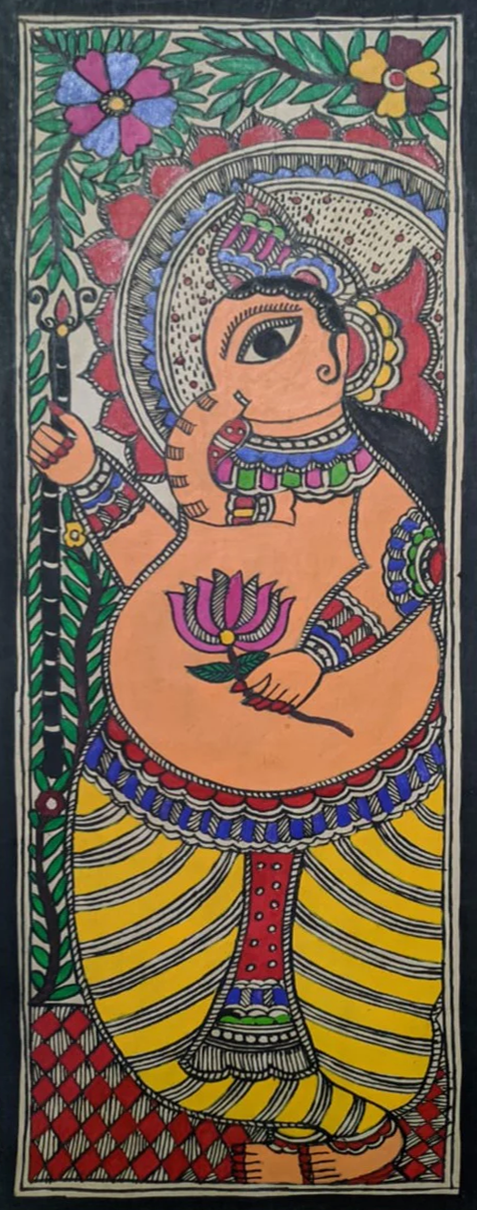 Ganesha amidst Greens Madhubani Painting By Ambika Devi Thumbnail