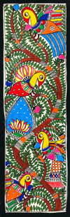 Proud Peacock Parade: Majestic Birds on the Decorated Tree Madhubani art by Ambika Devi