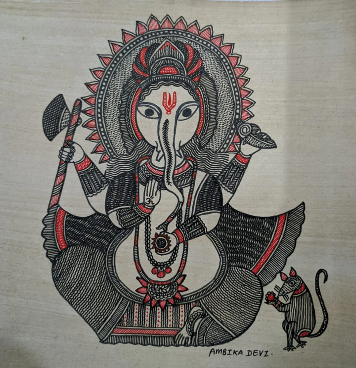 Ganesha Madhubani Painting By Ambika Devi Thumbnail
