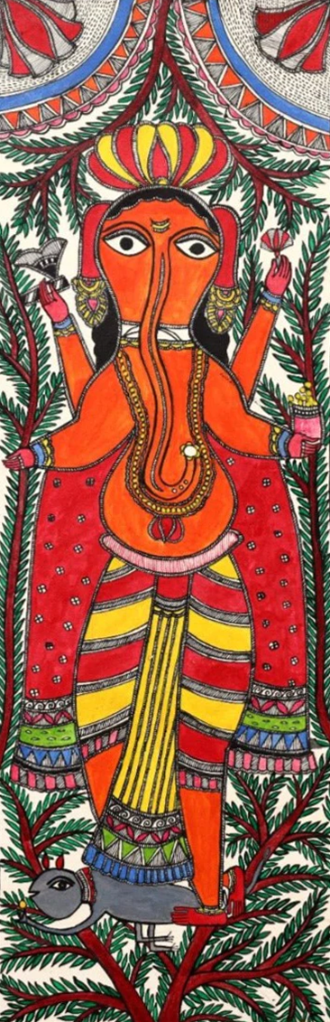 Ganesha on Tree of Life Madhubani Painting By Ambika Devi Thumbnail