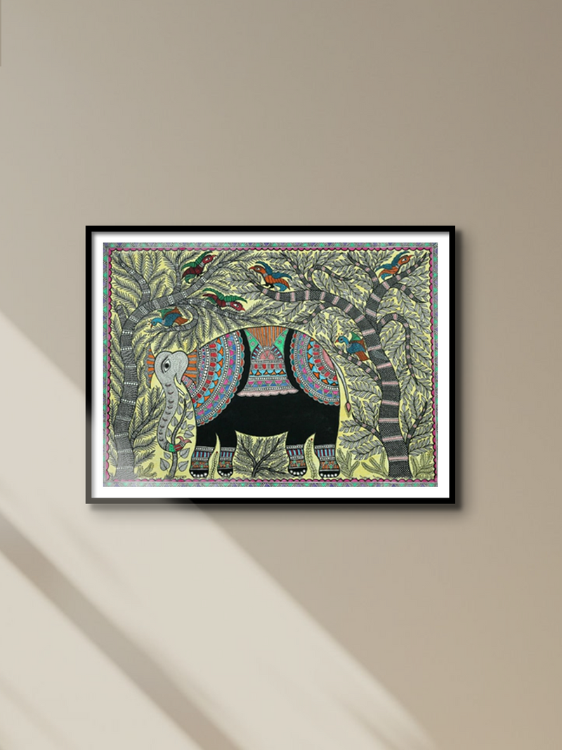 The Giant Royal Elephant Madhubani Painting by Ambika Devi for sale