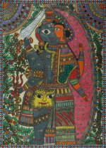 Shop Shiv and Parvati in Vivid Colours Madhubani Painting by Ambika Devi