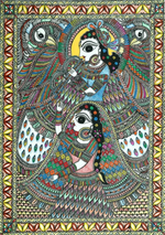 Love in Harmony Madhubani Painting by Ambika Devi