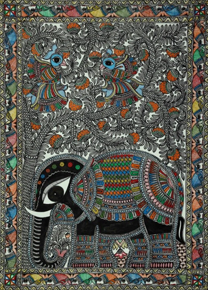 Elephant of the Forest Madhubani Painting by Ambika Devi Thumbnail