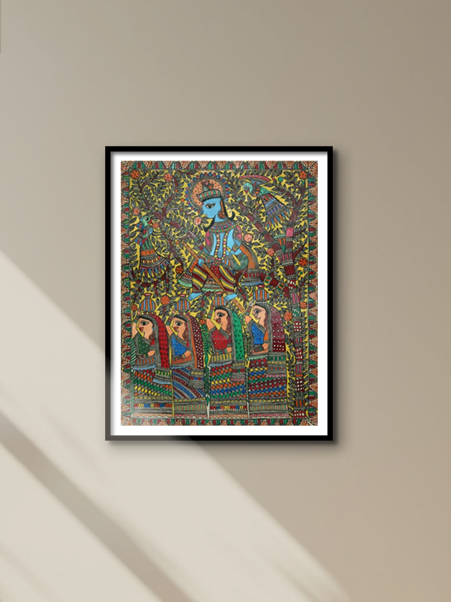 Krishna And Gopis Madhubani Painting by Ambika Devi for sale