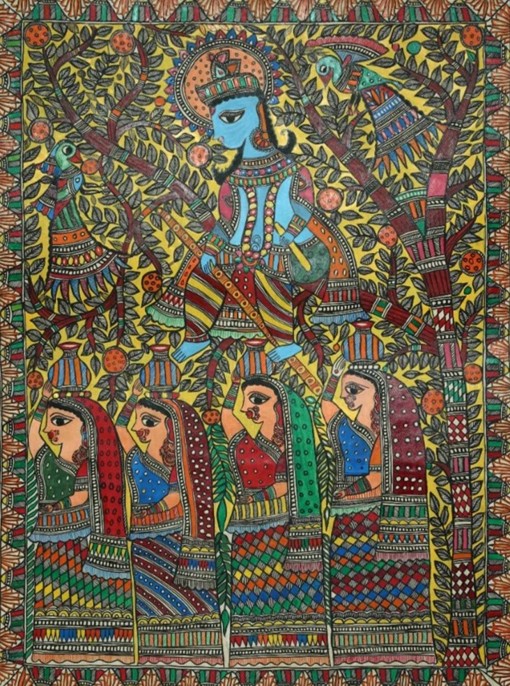 Shop Krishna And Gopis Madhubani Painting by Ambika Devi