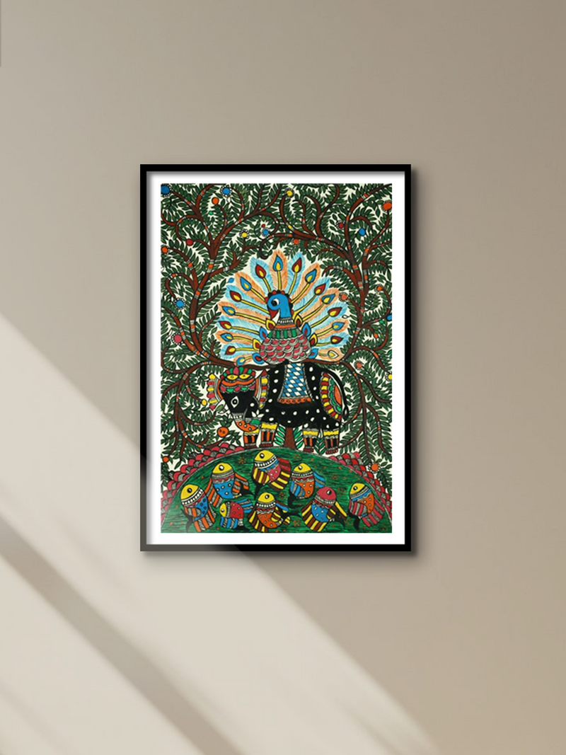 A New Feathery King Madhubani Painting by Ambika Devi for sale