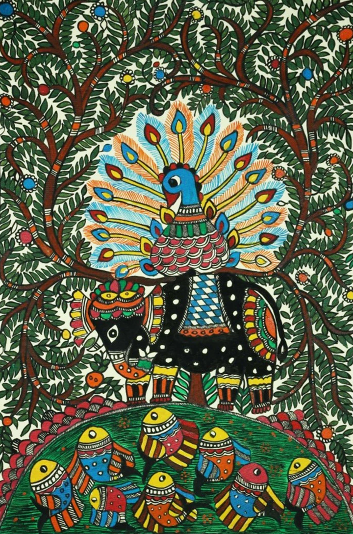 A New Feathery King Madhubani Painting by Ambika Devi Thumbnail
