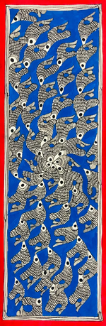 Aqua Symphony Harmony of Swimming Fishes  Madhubani Painting by Ambika Devi