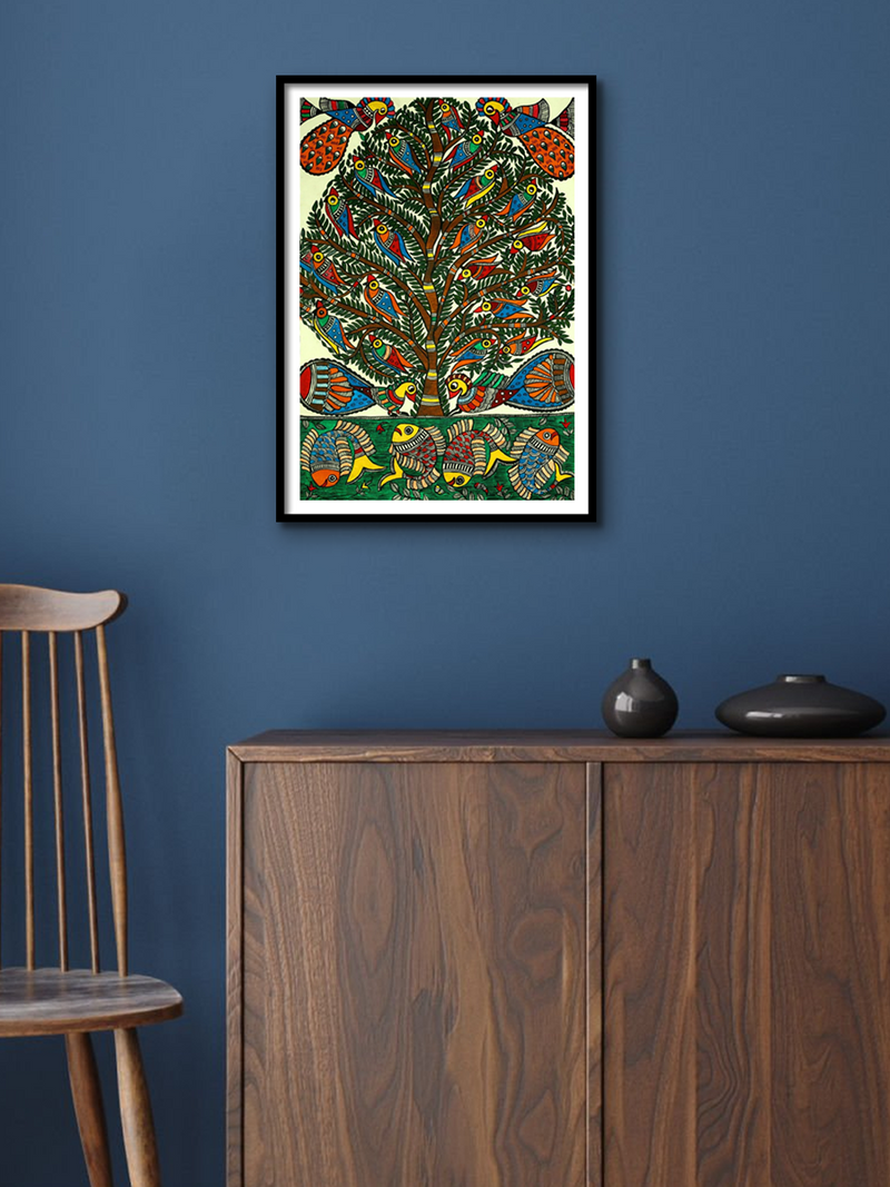 Buy Fins And Flights on Tree of Life, Madhubani Painting by Ambika Devi