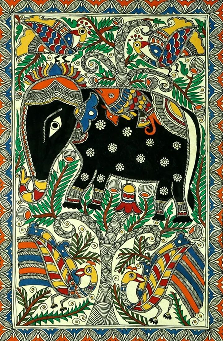 Evil Eye Elephant Madhubani Painting by Ambika Devi Thumbnail