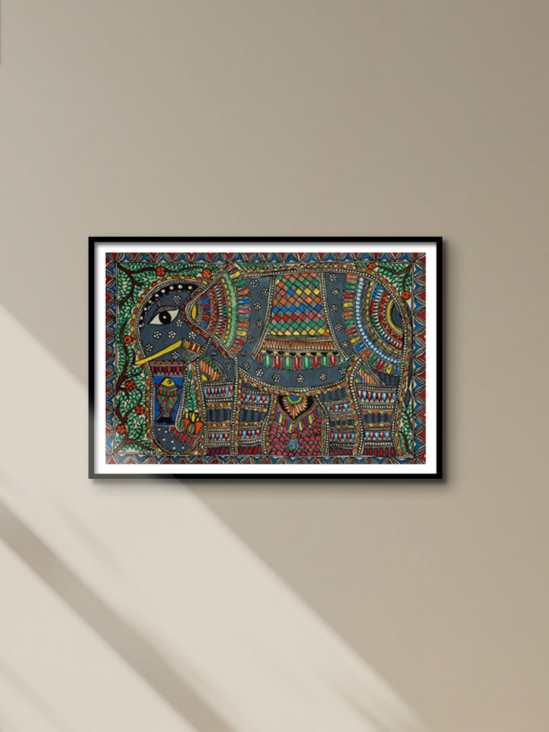 Fish in the Royal Trunk Madhubani Painting by Ambika Devi for sale