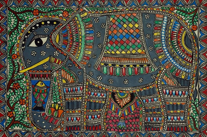 Fish in the Royal Trunk Madhubani Painting by Ambika Devi Thumbnail
