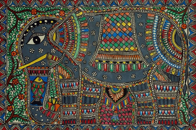 Shop Fish in the Royal Trunk Madhubani Painting by Ambika Devi