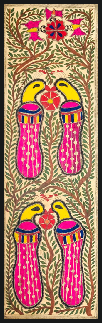 The Majestic Ballet: Peacocks, Butterflies, and the Tree Madhubani art by Ambika Devi