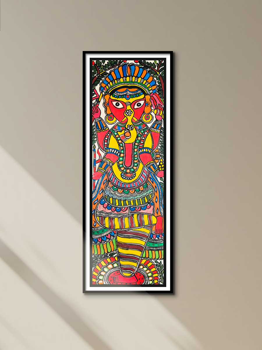 Buy Sacred Splendor: Lord Ganesh in a Vibrant Madhubani Tapestry by Ambika Devi