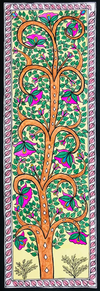 Blooming Splendour: A Radiant Tree in Madhubani Harmony by Ambika Devi