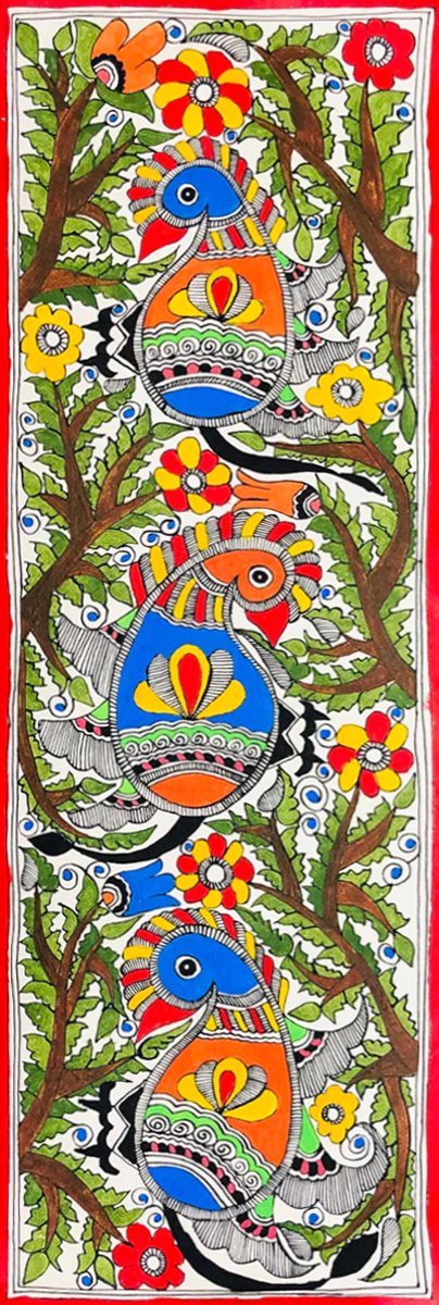 Buy Vivid Plumage Trio: Enchanting Peacocks by Ambika Devi