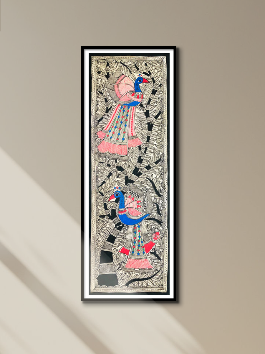 A colourful tapestry of Madhubani painting by Ambika Devi for sale