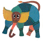 Buy A Kaleidoscope of Colors in Gond's Winged Elephant Gond Painting by Kailash Pradhan