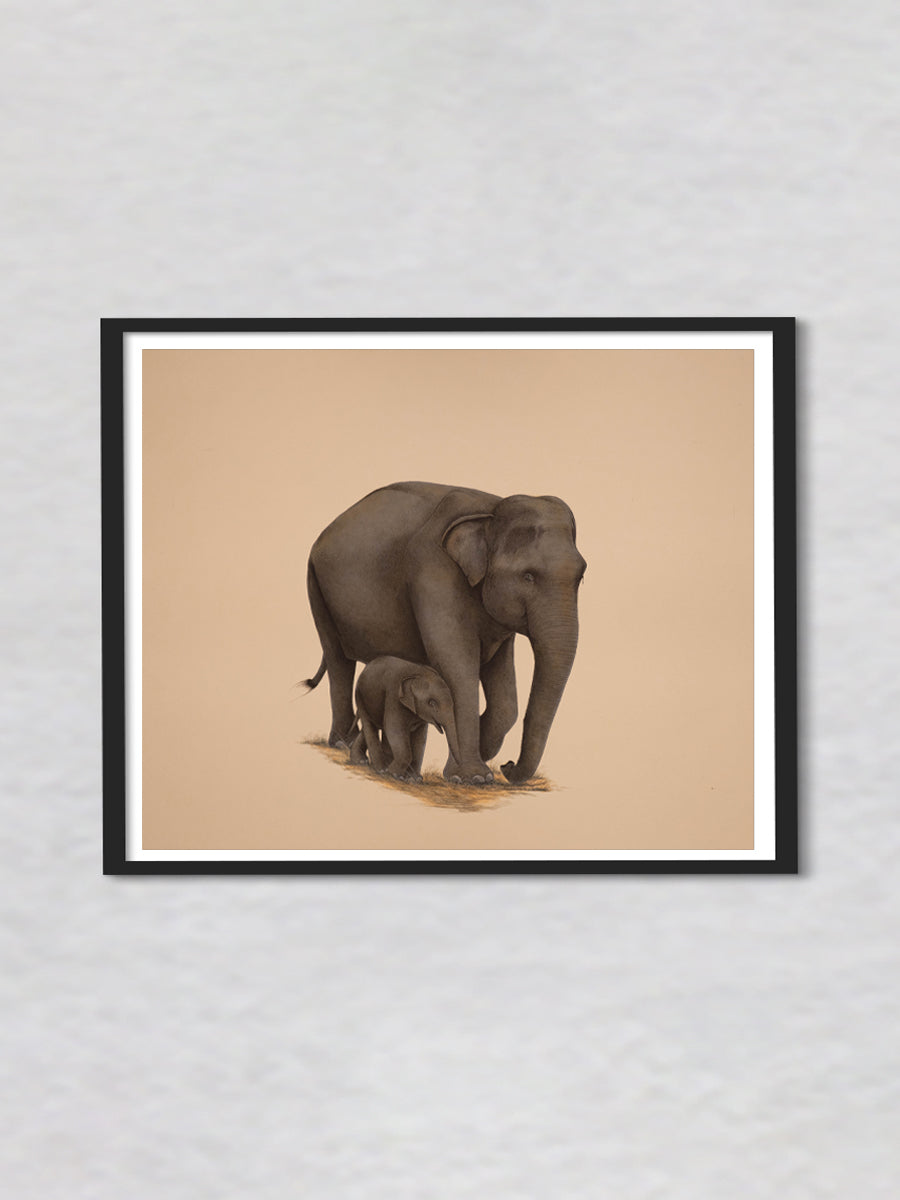 A Majestic Bond The Graceful Elephants, A Mughal Miniature by Mohan Prajapati