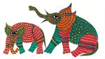 Buy A Meeting of Majesty Two Elephants in Vivid Splendor Gond Painting by Kailash Pradhan