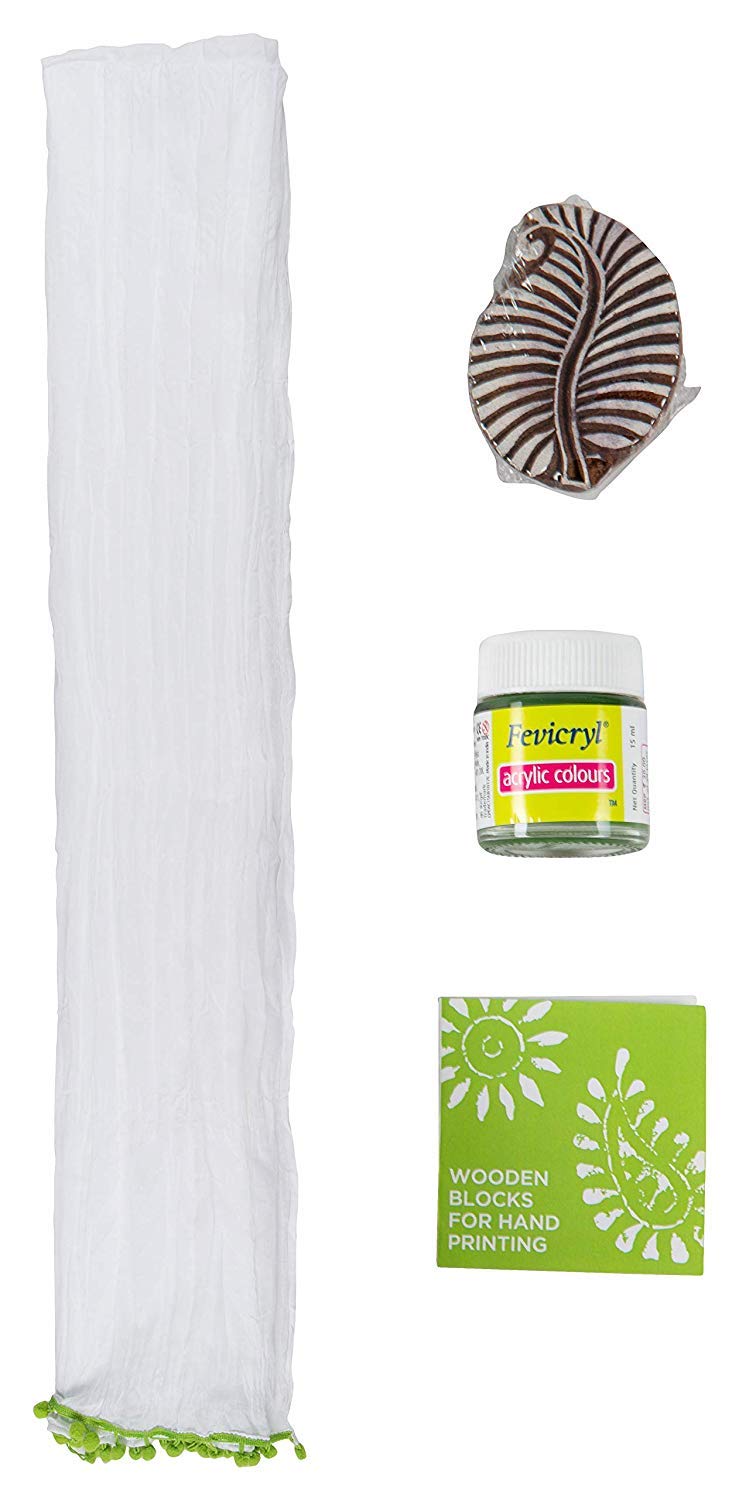 POTLI Handmade Wooden Block Print DIY Craft Kit  Dupatta - Green Leaf  (For All Ages)