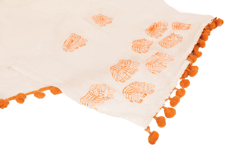 POTLI Handmade Wooden Block Print DIY Craft Kit  Dupatta -Orange Elephant (For All Ages)