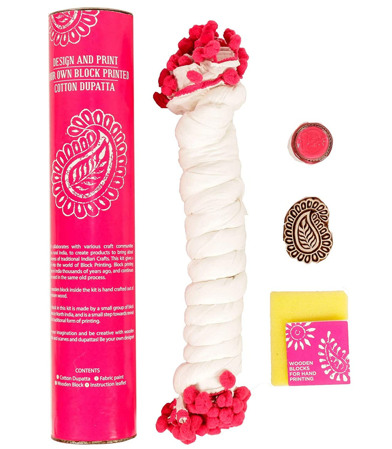 POTLI Handmade Wooden Block Print DIY Craft Kit  Dupatta - Pink Paisley  (For All Ages)