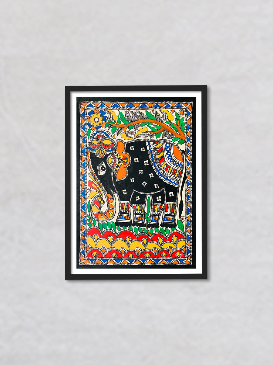 A Royal Elephant, Madhubani Painting by Ambika Devi
