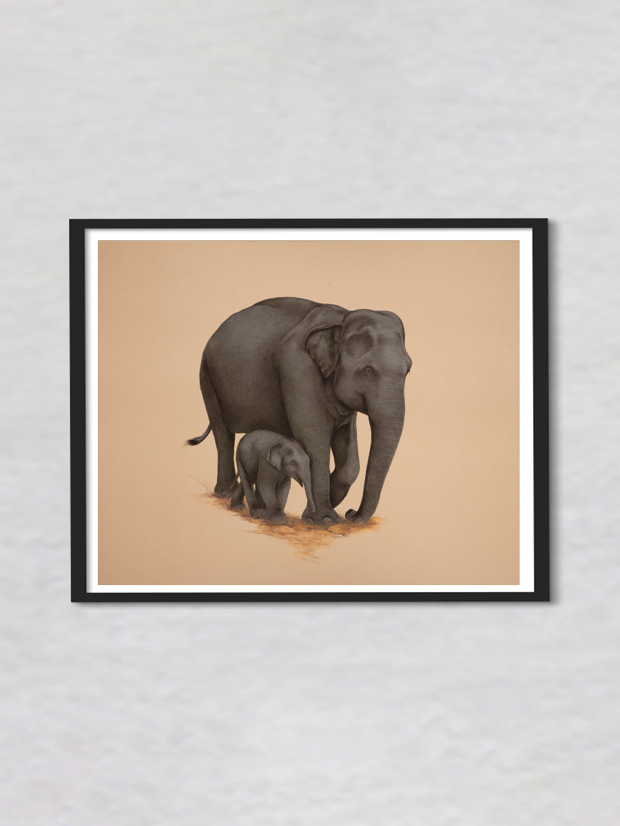 A Serene Connection The Bond of Elephants, A Mughal Miniature by Mohan Prajapati